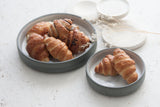 Elegant Two-Sized Serving Dish Set in gray and white glossy glaze