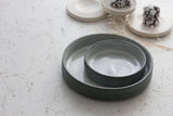 Elegant Two-Sized Serving Dish Set in gray and white glossy glaze