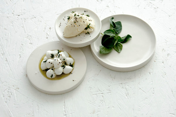 Elegant White butter and salt serving set with clear matte glaze