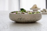 Elegant white ceramic large salad bowl with black dots pattern