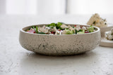 Elegant white ceramic large salad bowl with black dots pattern