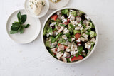 Elegant white ceramic large salad bowl with black dots pattern