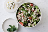 Elegant white ceramic large salad bowl with black dots pattern