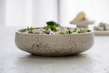 Elegant white ceramic large salad bowl with black dots pattern