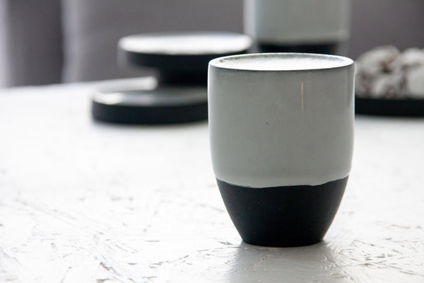 ORI -Ceramic cappuccino cup in black and white glossy glaze