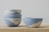 TRIO - Ceramic set of 3 small bowls in light blue and white marbled pattern