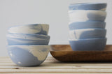 TRIO - Ceramic set of 3 small bowls in light blue and white marbled pattern