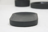 Modern ceramic black oval bowl in black curved line pattern