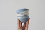 TRIO - Ceramic set of 3 small bowls in light blue and white marbled pattern