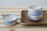 TRIO - Ceramic set of 3 small bowls in light blue and white marbled pattern