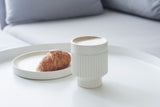 OLIVE -Ceramic cappuccino cup in white and curved lines pattern