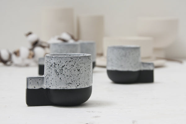 Lenny- Ceramic espresso cup in black with white glaze and black dots p –  ONE and MANY