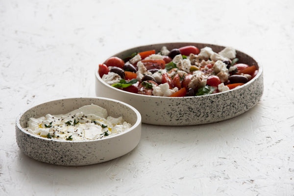 Elegant Two-Sized Serving Dish Set in White and Black Dots