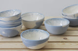 TRIO - Ceramic set of 3 small bowls in light blue and white marbled pattern