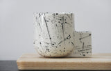 Lenny- Ceramic espresso cup in white with black lines pattern
