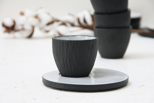 Lili - Hand-carved ceramic espresso cup with saucer